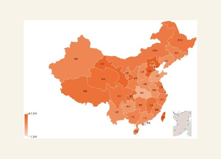 图3-69 全国各省颜值得分的空间分布